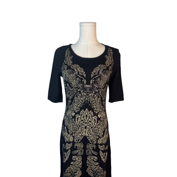 Barneys New York Small Black & Gold Metallic Knit Sweater Dress - Picture 12 of 13